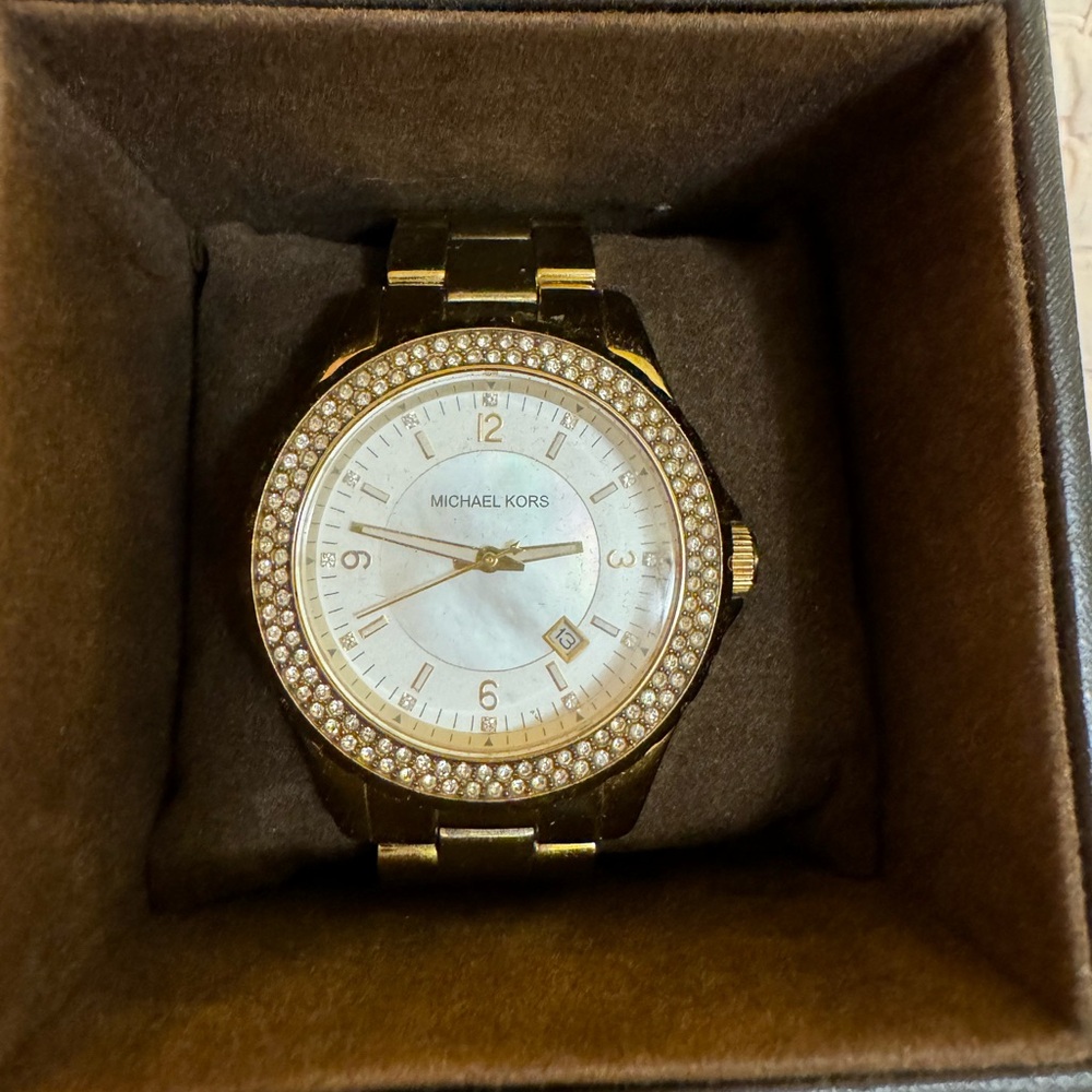 Michael Kors MK5258 Crystal Watch w/ Mother of Pearl Face